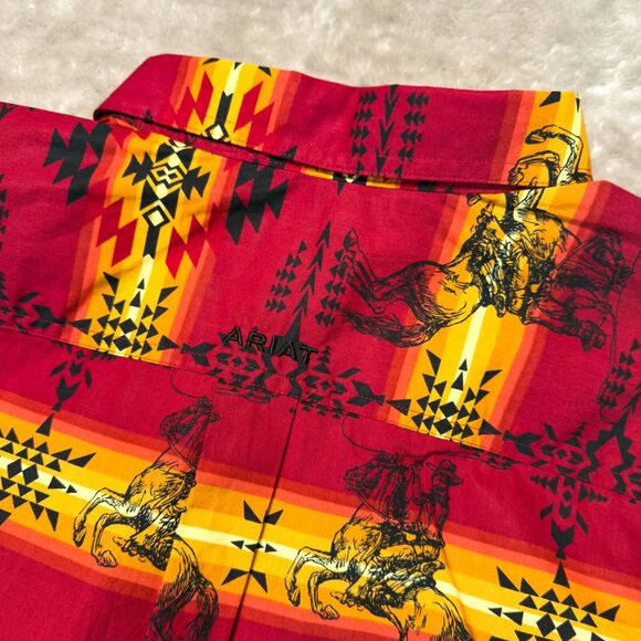 Ariat Western Aztec Red Black Cowboy Horses Rodeo Button Down Shirt Mens XXL - Picture 4 of 14